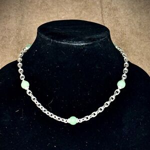 Judith Ripka 925 Sterling Silver Green Stone Bead Chain Necklace item#38
